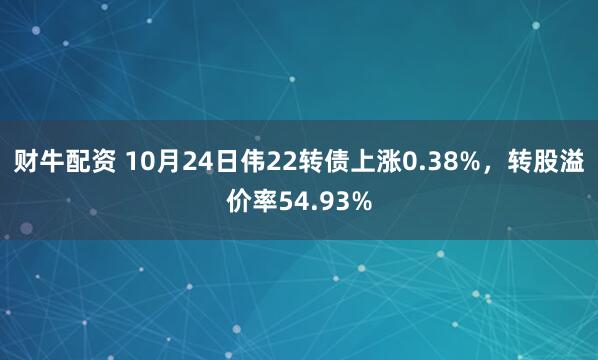 财牛配资 10月24日伟22转债上涨0.38%,转股溢价率54.93%